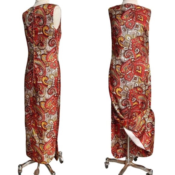 70s Vintage Paisley Maxi Dress Sleeveless Shift Bonwit Teller Cole California. - Picture 6 of 11